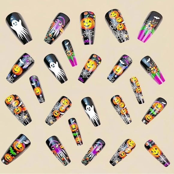 Black & Pumkins Press On Nails NWT - Picture 3 of 9